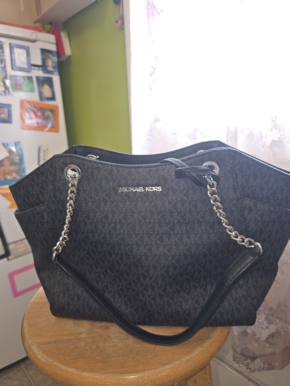 Michael Kors Black MK Signature Chain-Handle Tote